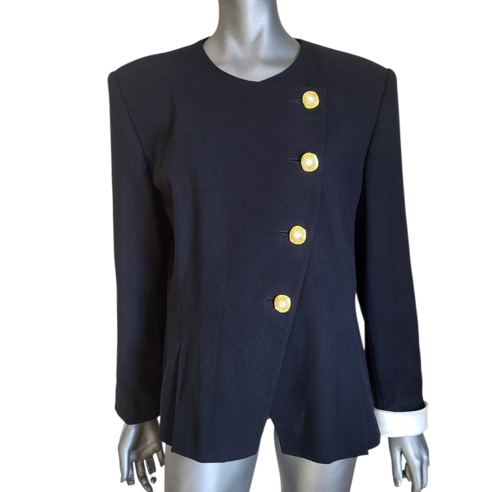 204. NWT Vtg. En Avance Elegant Black Wool Blazer with Gold Buttons - Size 16 - Picture 5 of 9